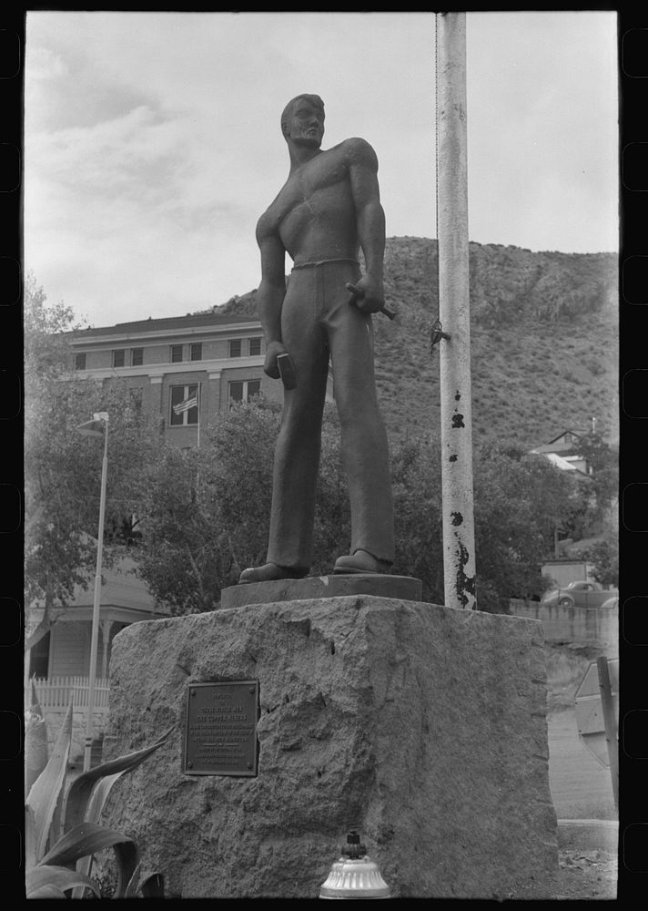[Untitled photo, possibly related to: Miners monument in Bisbee, Arizona. This monument is cast in cement, sprayed with…