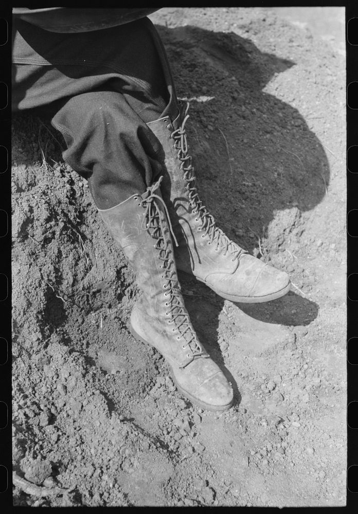 [Untitled photo, possibly related to: Miner's boots worn by a gold prospector at Pinos Altos, New Mexico] by Russell Lee
