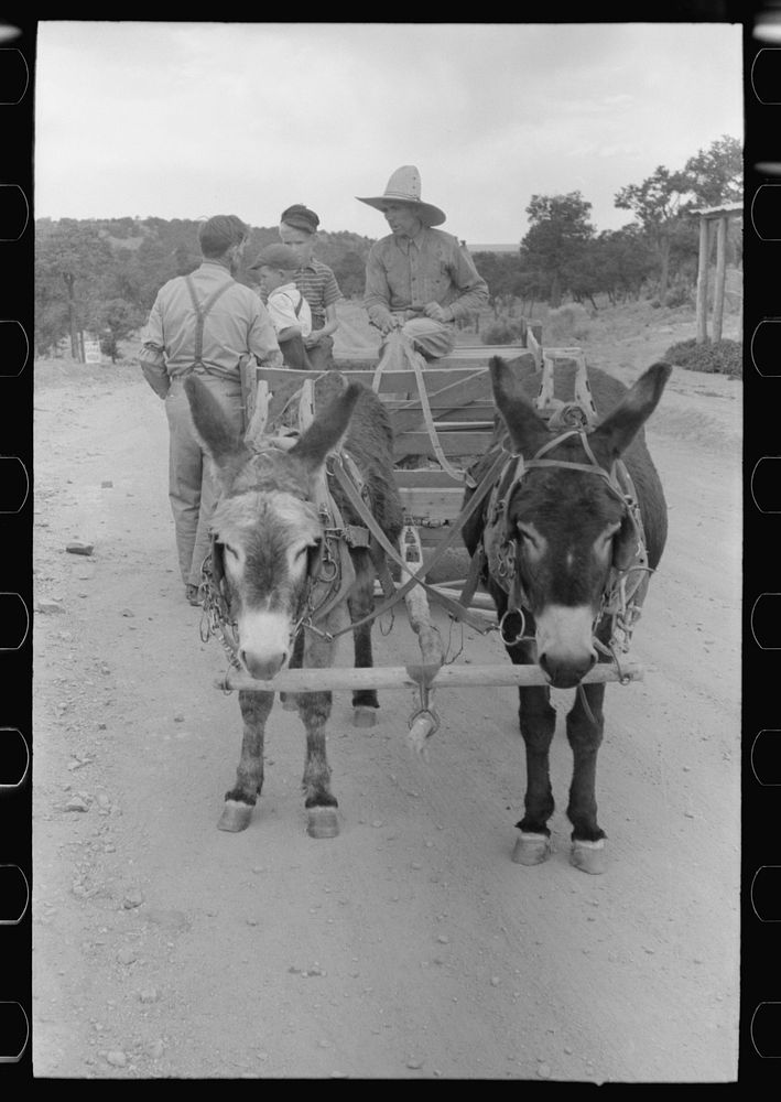 Mr. Leatherman and his children and his burro-drawn cart. The man talking to Mr. Leatherman is a tie cutting contractor and…