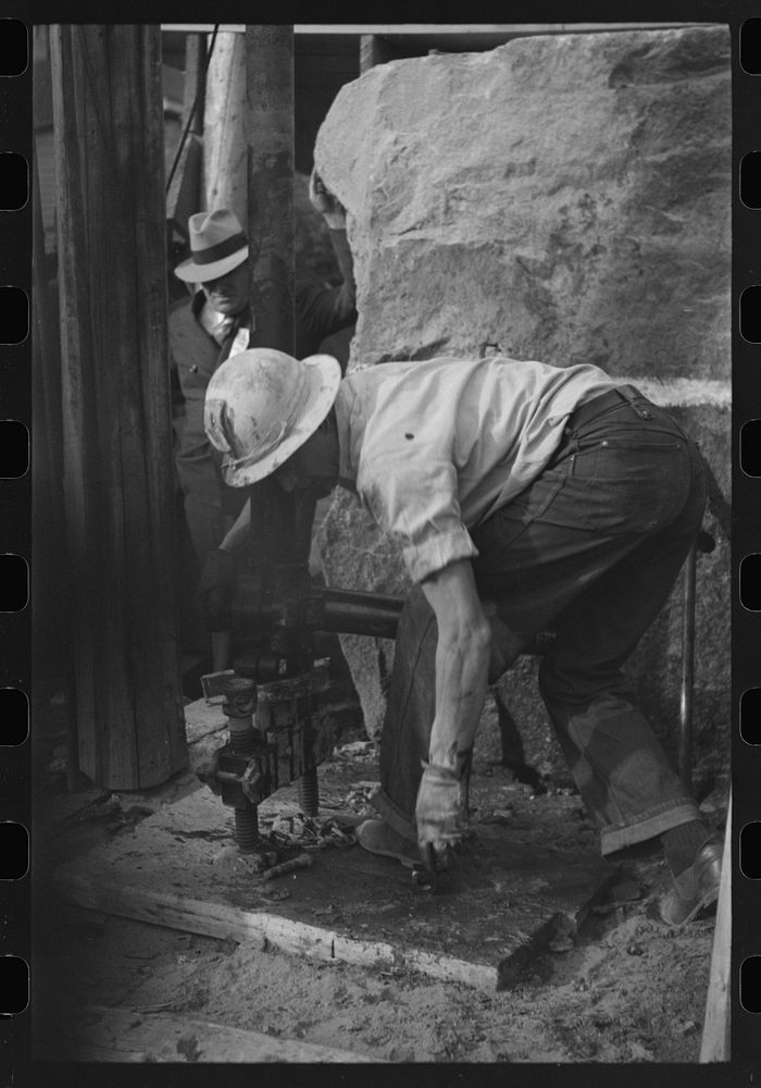 [Untitled photo, possibly related to: Miners in power drilling contest, Labor Day celebration, Silverton, Colorado] by…