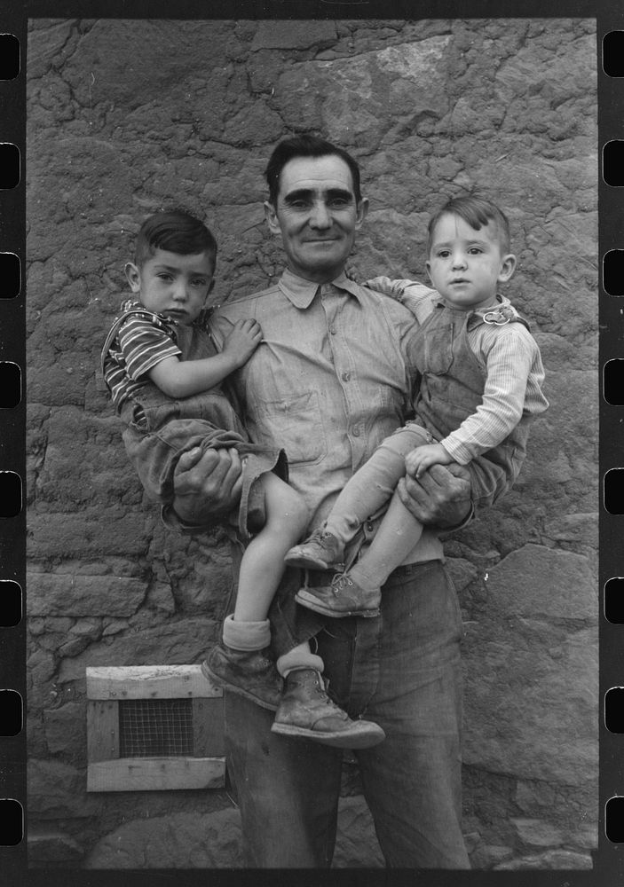 Farmer of Spanish extraction with his two sons, Concho, Arizona by Russell Lee