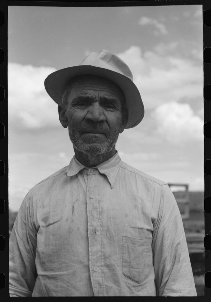 [Untitled photo, possibly related to: Hired hand on farm belonging to farmer of Spanish extraction, Concho, Arizona] by…