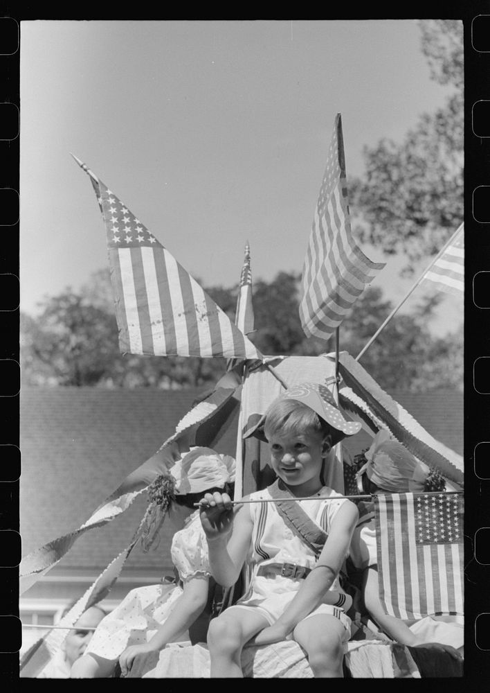 [Untitled photo, possibly related to: Children on float in Fourth of July parade. Vale, Oregon] by Russell Lee
