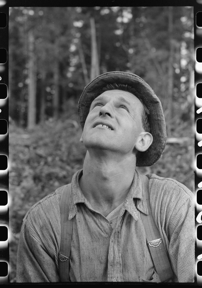 [Untitled photo, possibly related to: Lumberjack, Long Bell Lumber Company, Cowlitz County, Washington] by Russell Lee