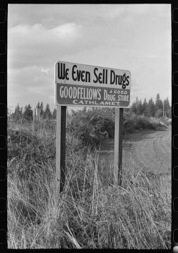 Sign on outskirts of Cathlamet, Washington by Russell Lee