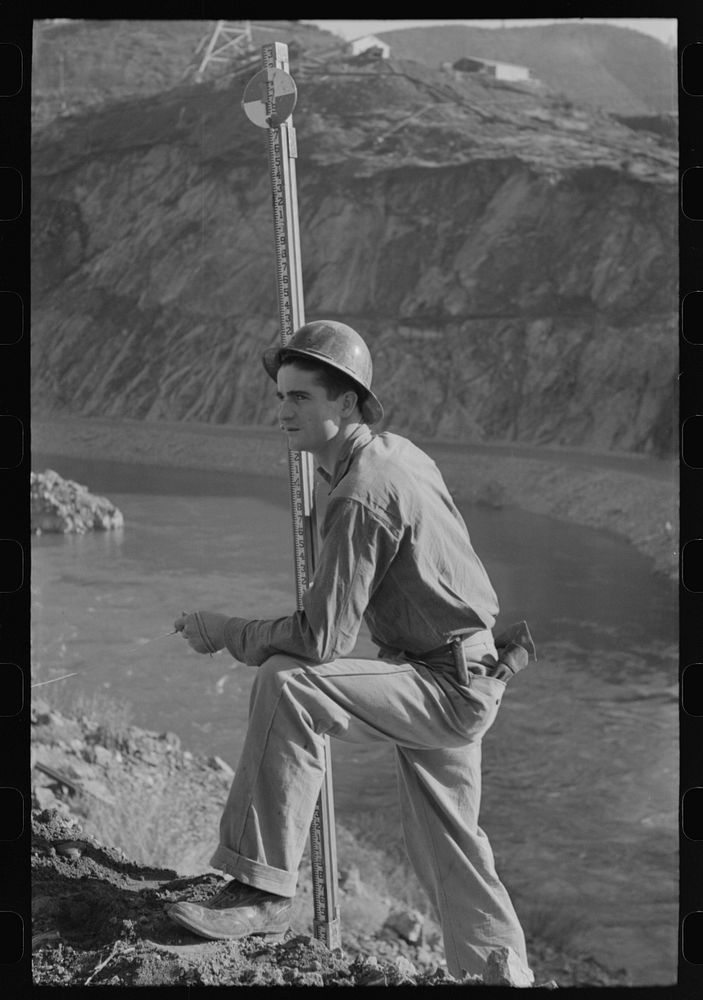Workman in the surveying crew at Shasta Dam, Shasta County, California by Russell Lee