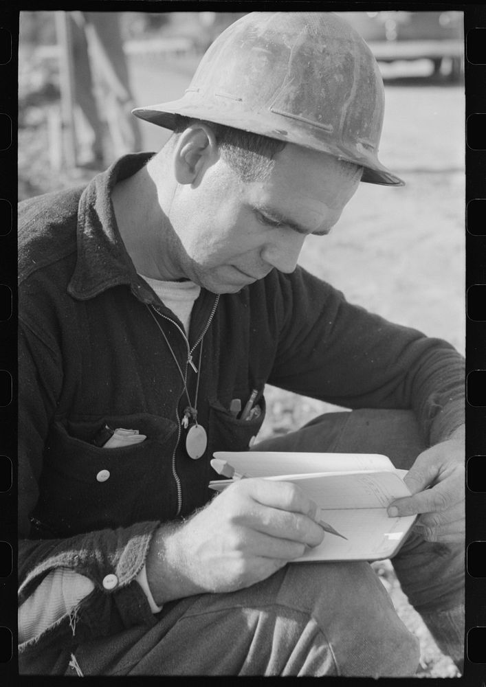 [Untitled photo, possibly related to: Workman in surveying crew at Shasta Dam, Shasta County, California] by Russell Lee