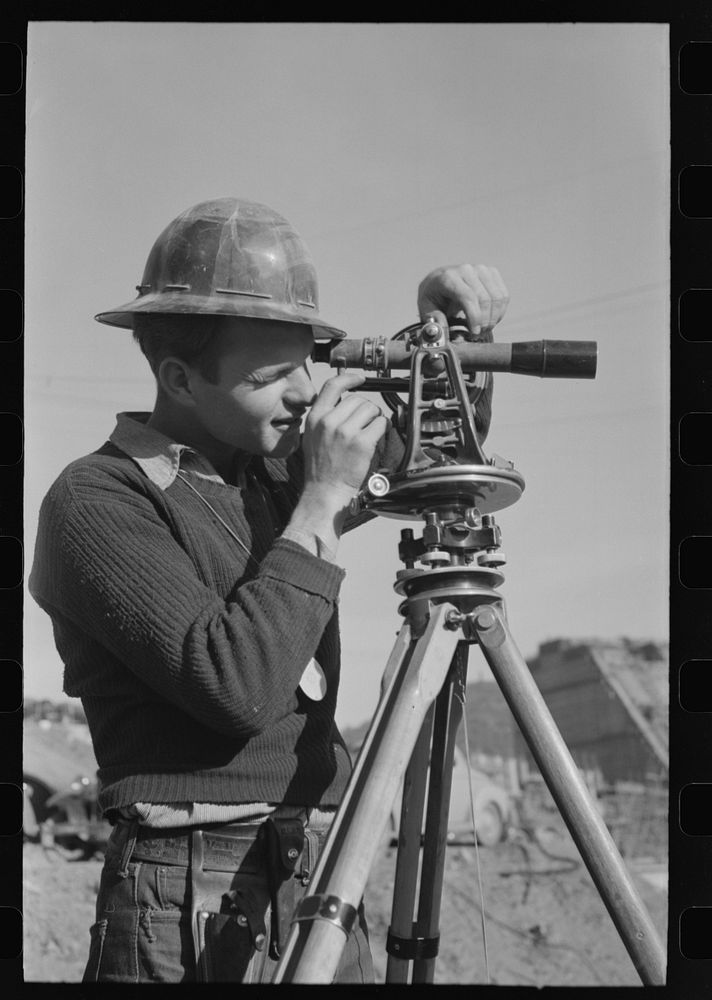 Member of the surveying crew at Shasta Dam, Shasta County, California by Russell Lee