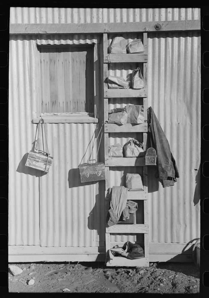 Lunch boxes of workmen at Shasta Dam, Shasta County, California by Russell Lee