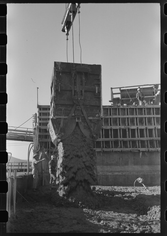 [Untitled photo, possibly related to: Dumping concrete in construction of Shasta Dam, Shasta County, California] by Russell…