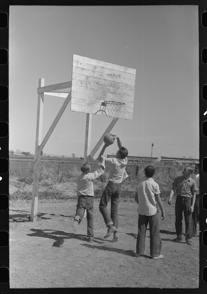 Basketball game at the annual field day of the FSA (Farm Security Administration) farmworkers community, Yuma, Arizona by…