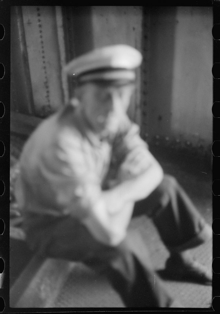 [Untitled photo, possibly related to: A seaman aboard the Norfolk-Cape Charles ferry]. Sourced from the Library of Congress.