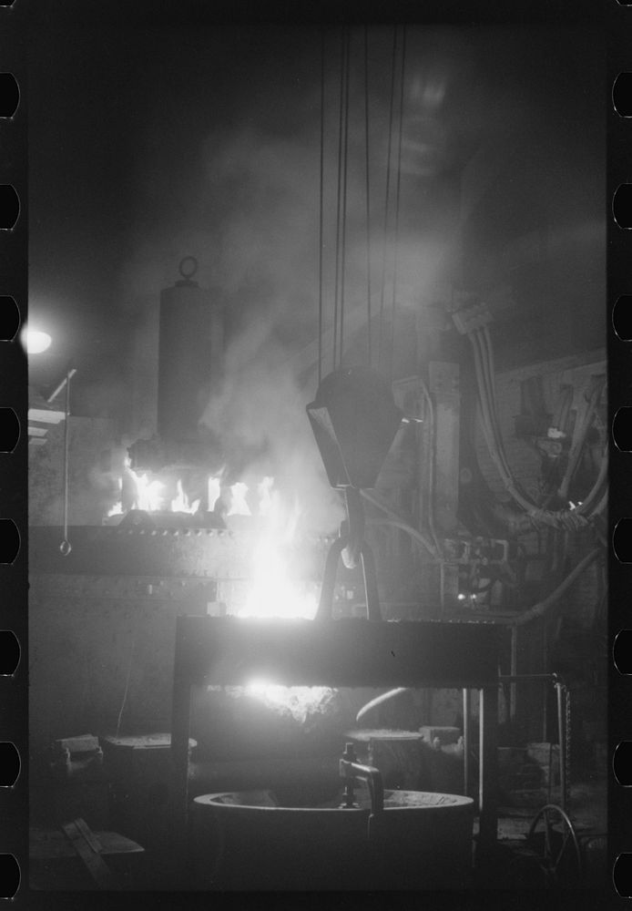 [Untitled photo, possibly related to: At the electric furnace in the foundry at the Farrell-Birmingham Company, Ansonia…