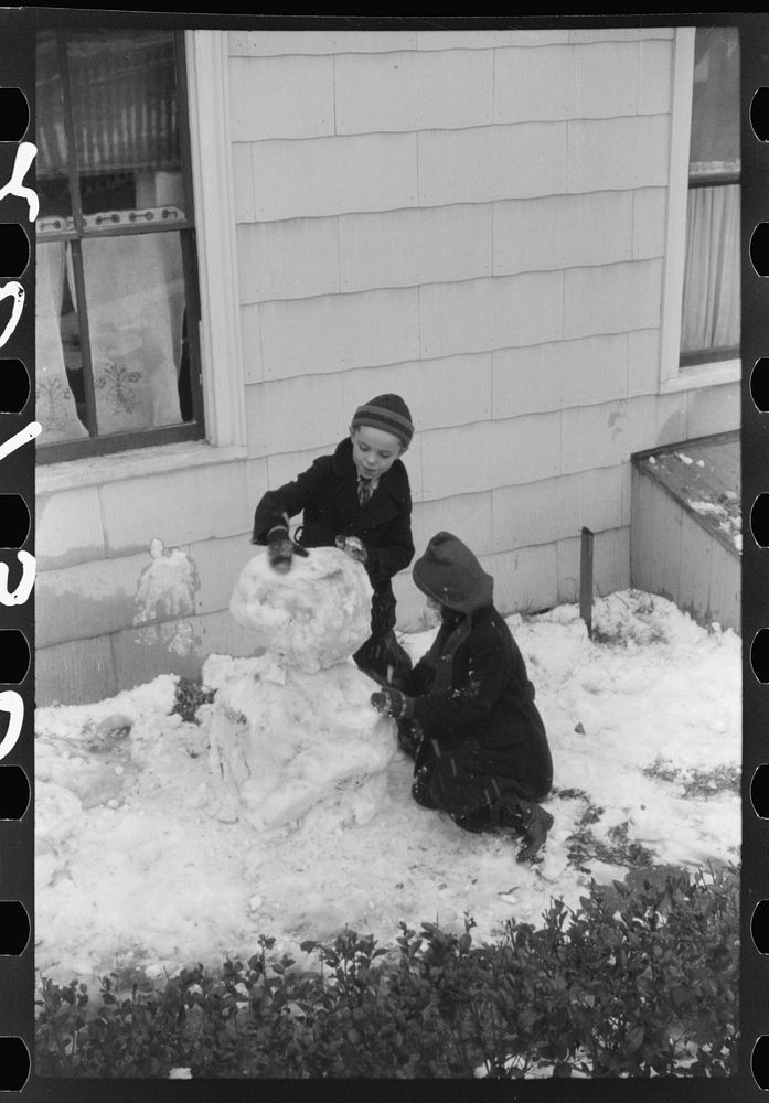 [Untitled photo, possibly related to: Children playing in snow in Norwich, Connecticut]. Sourced from the Library of…