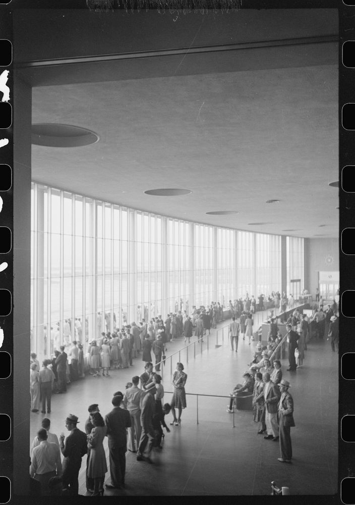 In the main waiting room at the municipal airport in Washington, D.C.. Sourced from the Library of Congress.