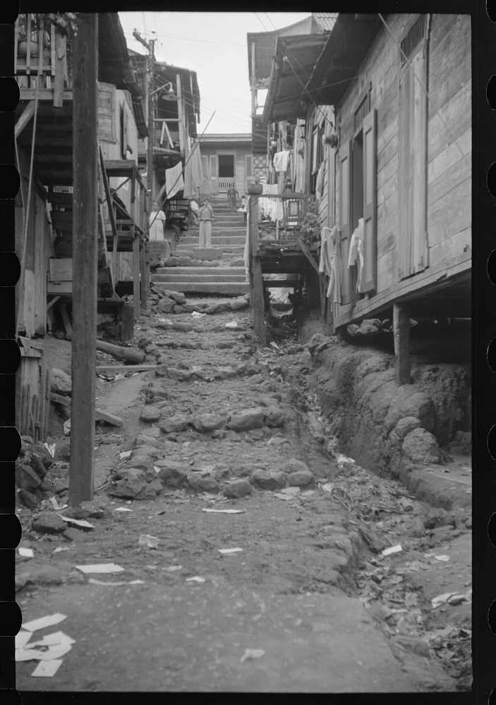 Street in the slum area of the hill town of Lares, Puerto Rico. Sourced from the Library of Congress.