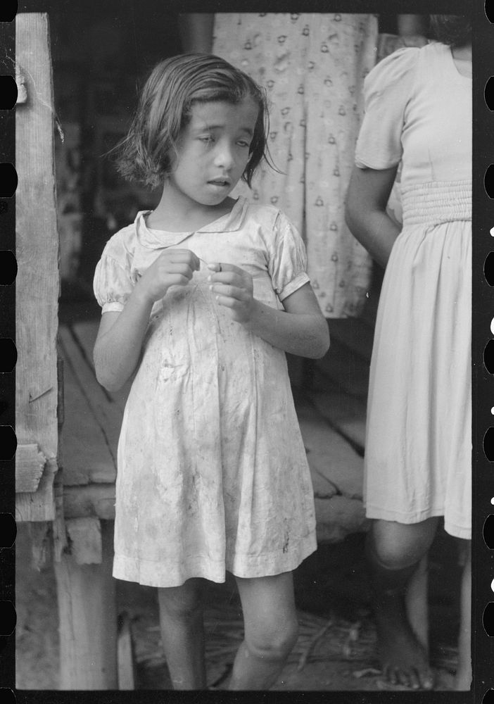 [Untitled photo, possibly related to: Child of a farm laborer living in the hills near Yauco, Puerto Rico]. Sourced from the…