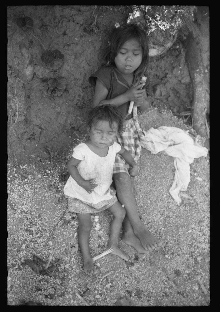 [Untitled photo, possibly related to: Farm laborer's children eating sugar cane in the hills near Yauco, Puerto Rico].…