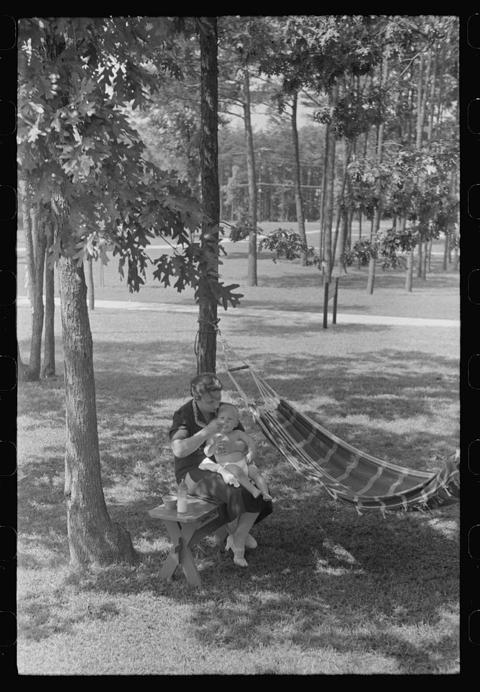 [Untitled photo, possibly related to: Mother and baby at Greenbelt, Maryland]. Sourced from the Library of Congress.