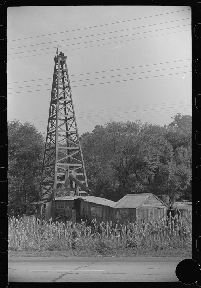 [Untitled photo, possibly related to: Abandoned oil well derrick near Charleston, West Virginia]. Sourced from the Library…