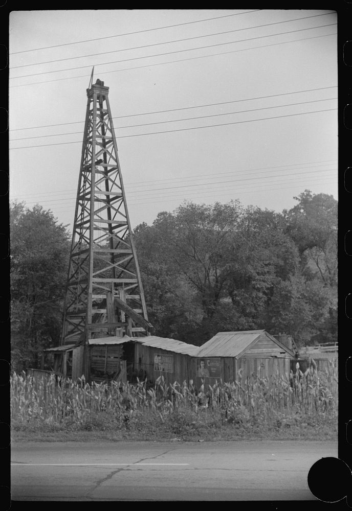 [Untitled photo, possibly related to: Abandoned oil well derrick near Charleston, West Virginia]. Sourced from the Library…