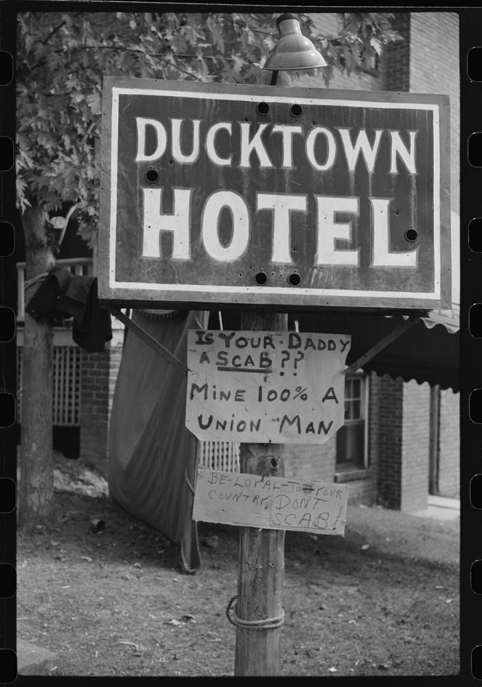 [Untitled photo, possibly related to: Picket's sign outside copper mine during strike. Ducktown, Tennessee]. Sourced from…
