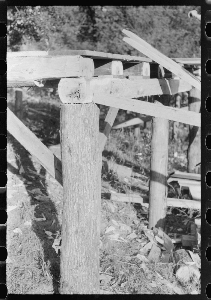[Untitled photo, possibly related to: Corner joint of a mountaineer's new home under construction. Near Jackson, Breathitt…