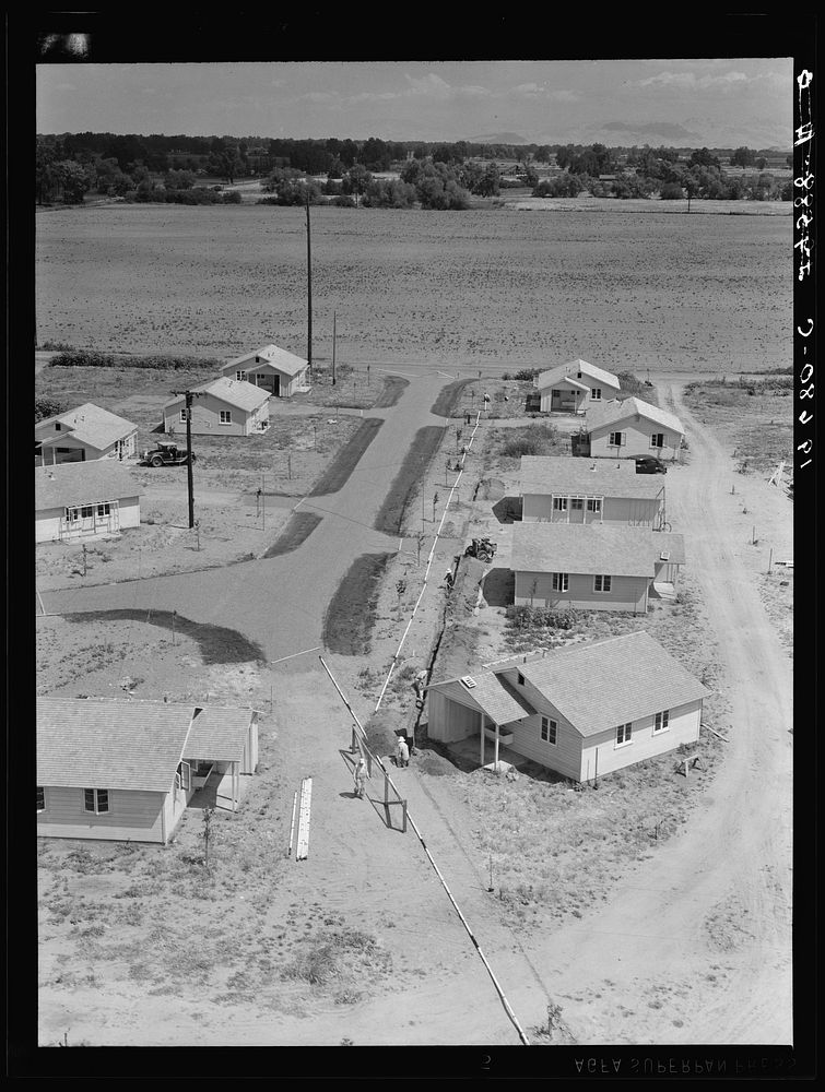 Partially completed homes for agricultural workers to enable them to settle permanently. These houses rent for eight dollars…