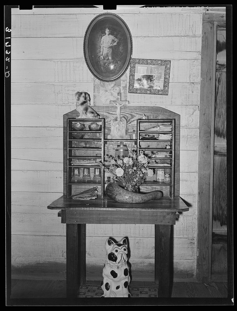 Desk in home of Acadian family near Breaux Bridge, Louisiana by Russell Lee