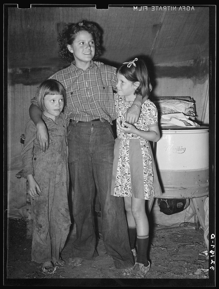 [Untitled photo, possibly related to: Daughter of  migrant in tent home near Harlingen, Texas (see 32108-D)] by Russell Lee