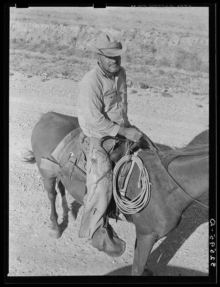 Cowboy on horseback near Eagle Pass, Texas by Russell Lee