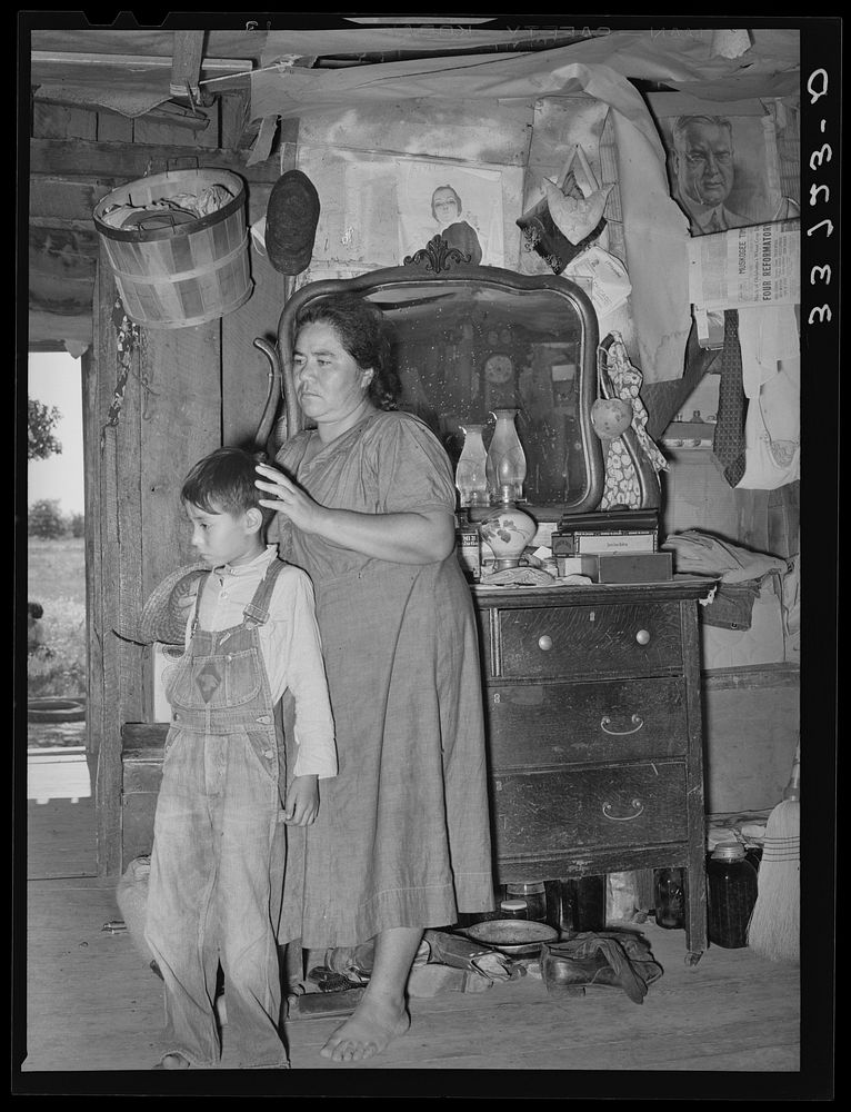 Indian mother and son, tenant farmers near Sallisaw, Oklahoma by Russell Lee
