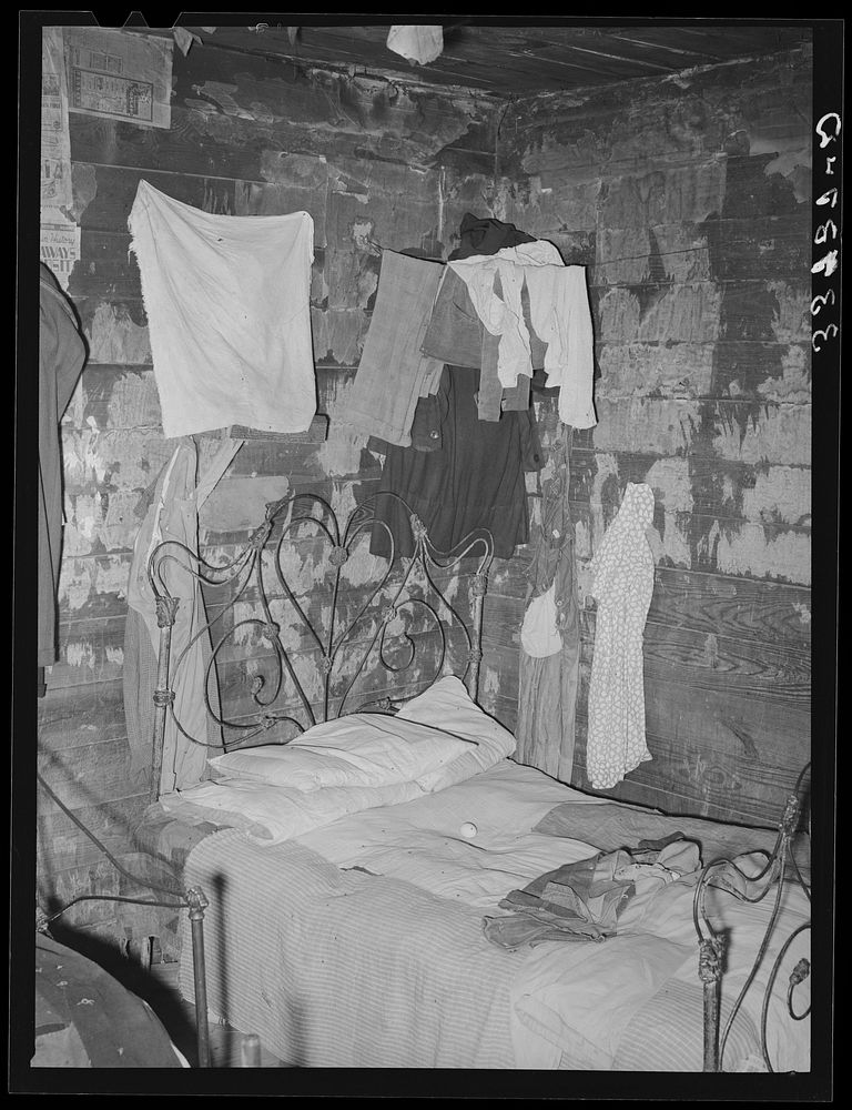 Bedroom in home of  tenant farmer. Muskogee County, Oklahoma by Russell Lee