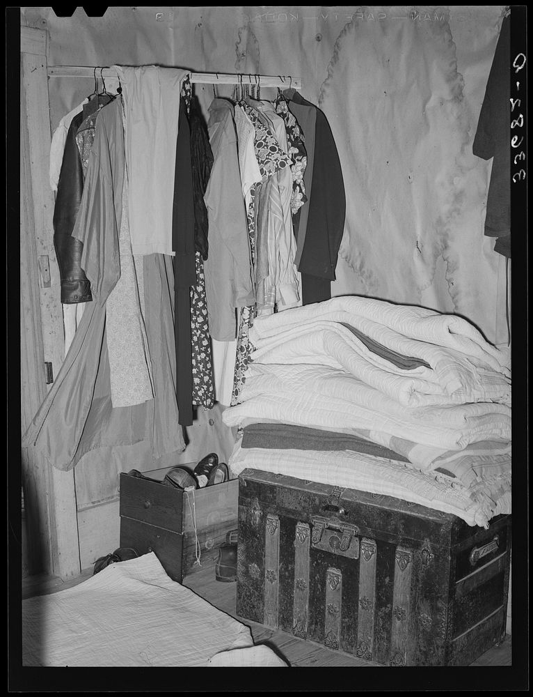Corner of bedroom of farm family who are now on WPA (Works Progress Administration/Work Projects Administration). Near…