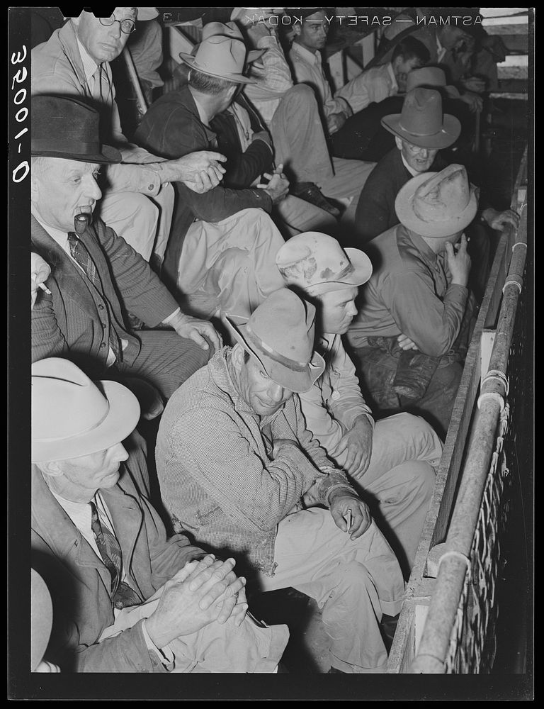 Spectators at livestock auction. San Angelo, Texas by Russell Lee
