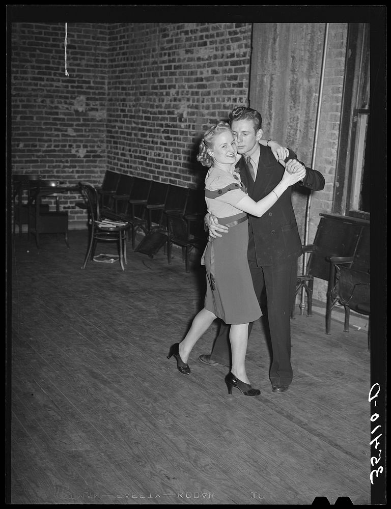 Young couple dancing at Jaycee buffet supper and party. Eufaula, Oklahoma by Russell Lee