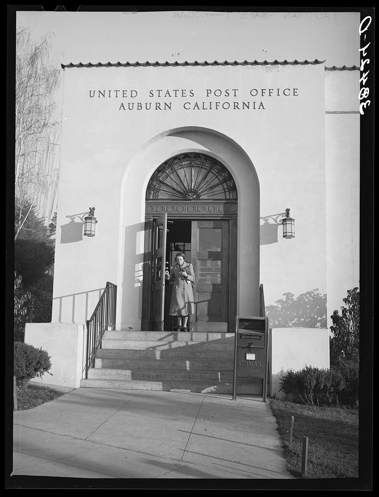 Entrance to post office. Auburn, California, county seat of Placer County by Russell Lee