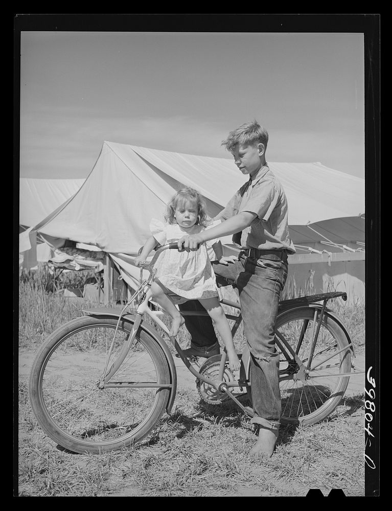 [Untitled photo, possibly related to: Tent home at the FSA (Farm Security Administration) migratory farm labor camp mobile…