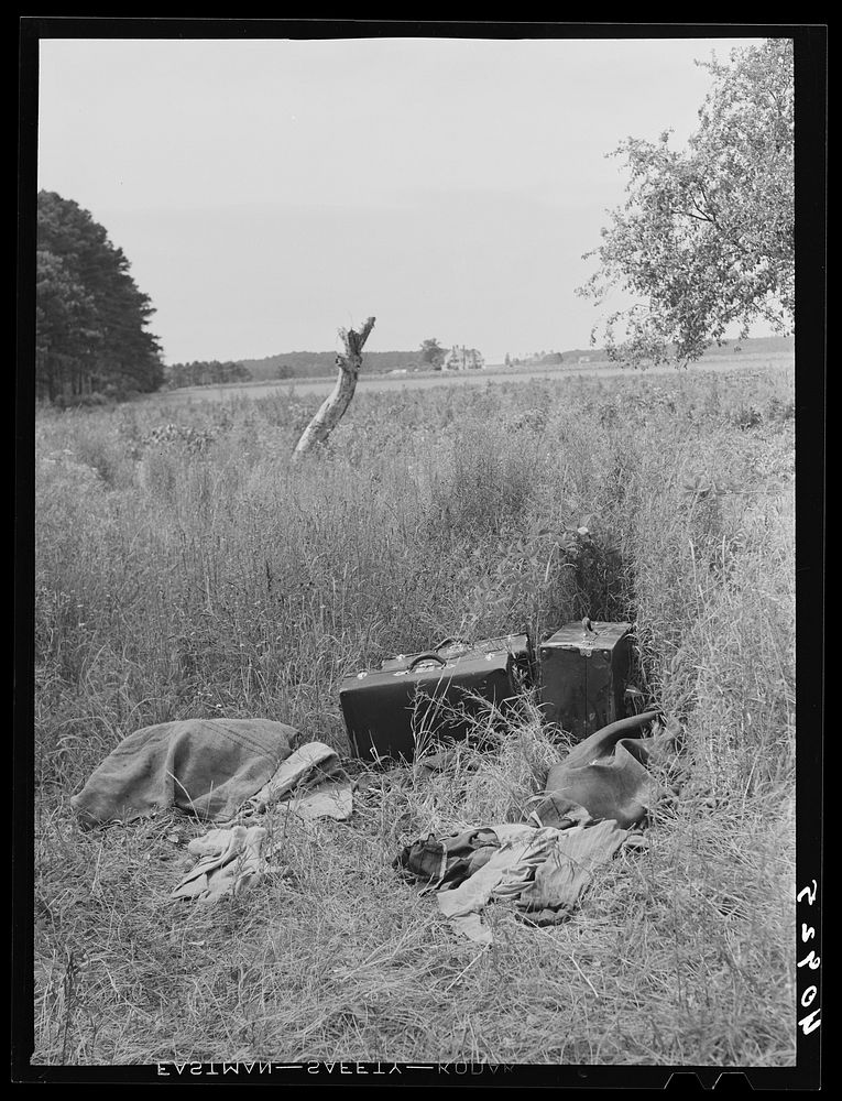 Luggage of newly-arrived migratory workers near Onley, Virginia. Sourced from the Library of Congress.
