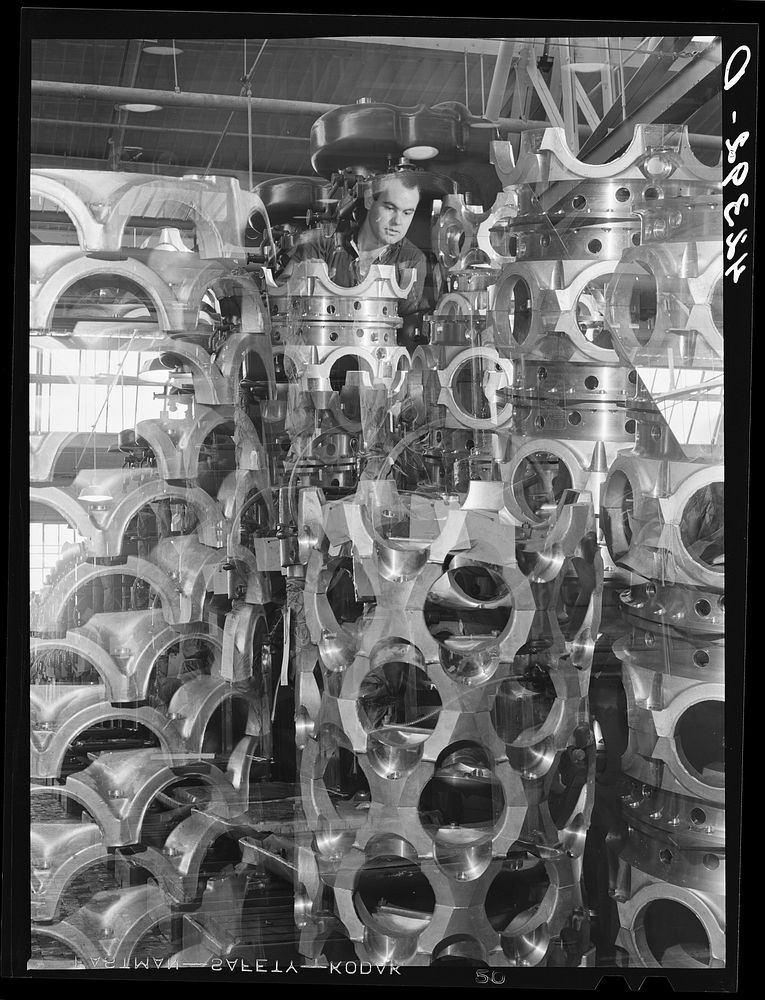 [Untitled photo, possibly related to: Aircraft motor casings at the Pratt and Whitney Aircraft Corporation. East Hartford…