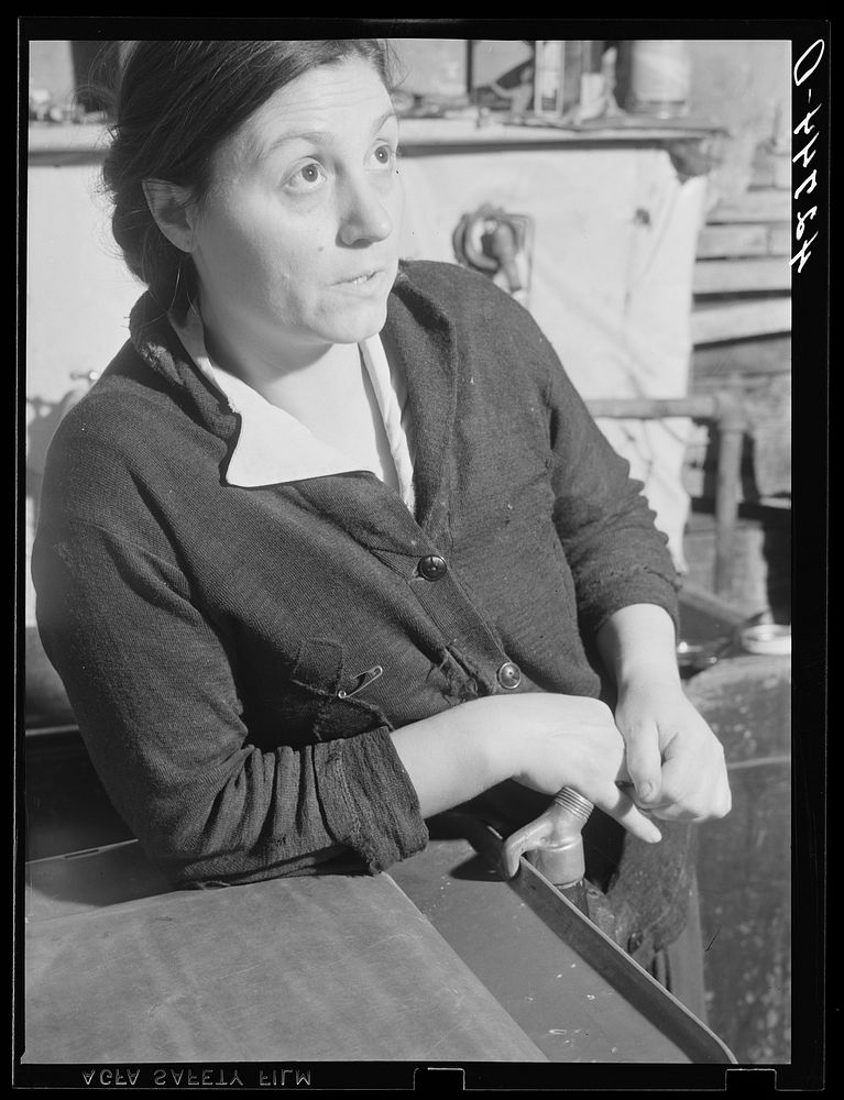 [Untitled photo, possibly related to: Mrs. M. Vieta, Portuguese wife of a FSA (Farm Security Administration) client. At…