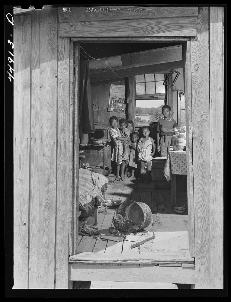 Ten people live in this shack. They must move to make way for the Army maneuver grounds. Caroline County, Virginia. Sourced…