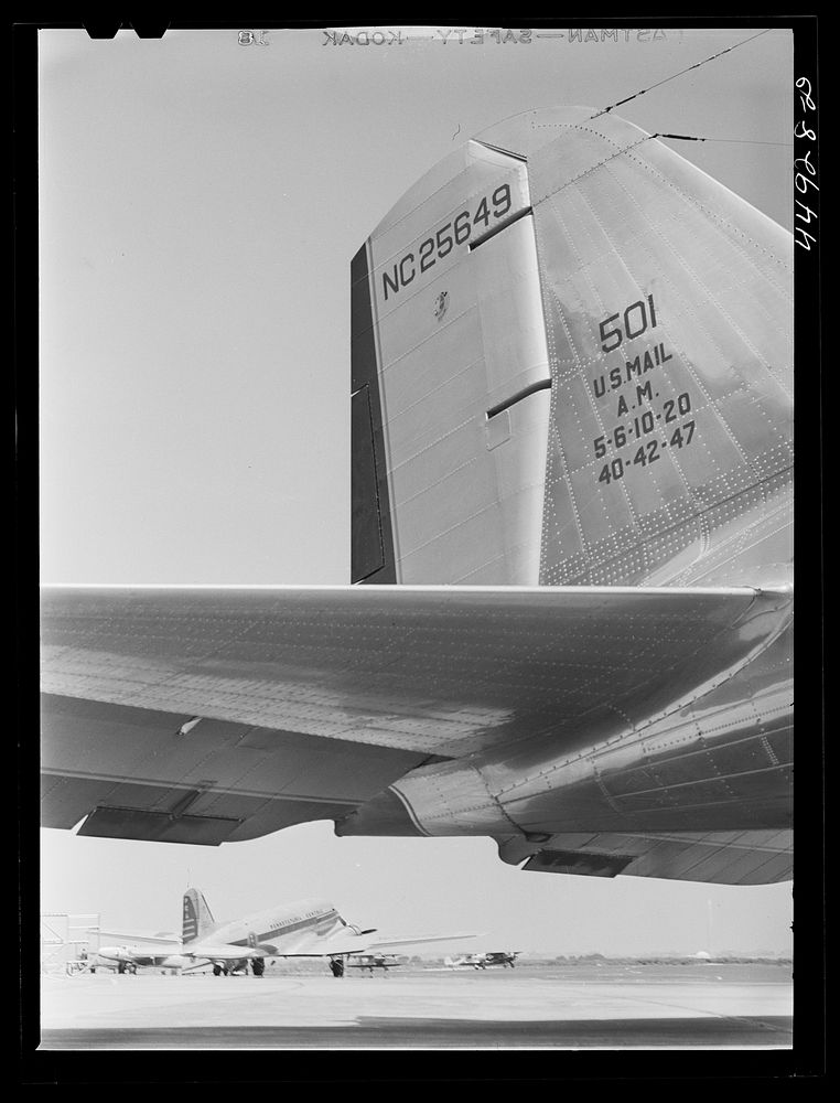 Two airliners on the landing field. In the background can be seen the Washington Monument. Municipal airport, Washington…