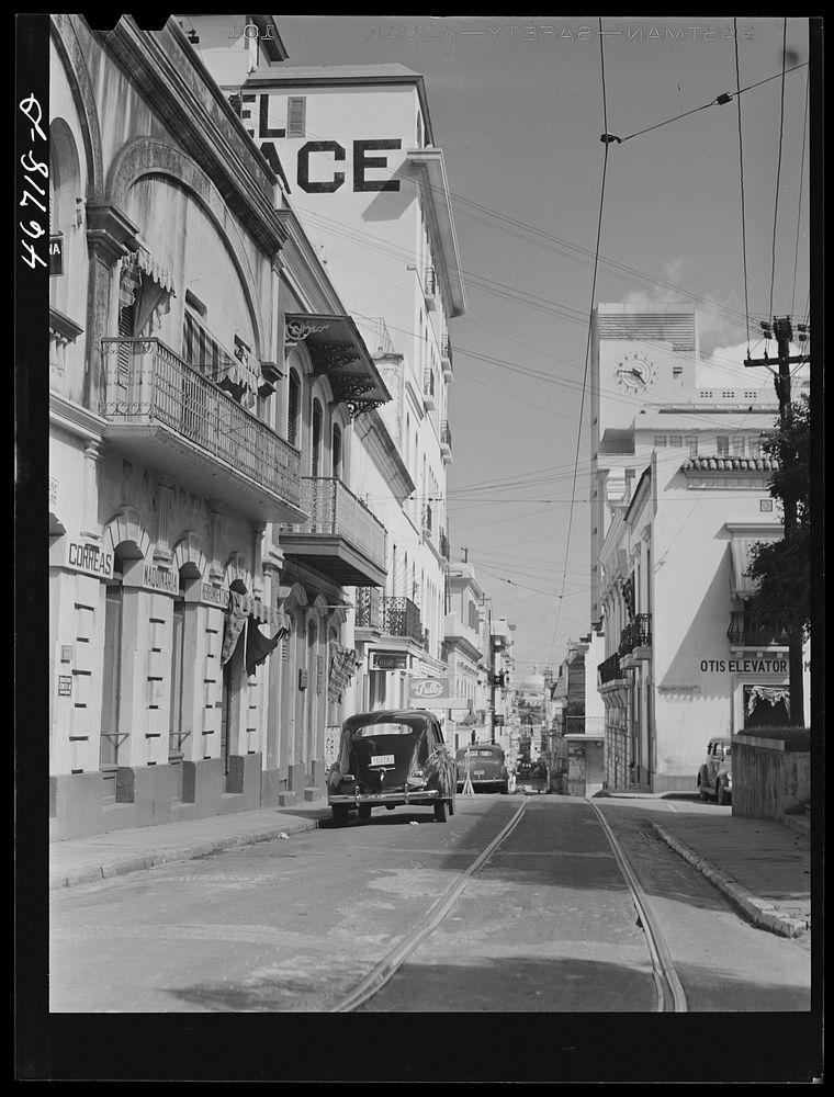 [Untitled photo, possibly related to: San Juan, Puerto Rico. A street in the shopping district]. Sourced from the Library of…