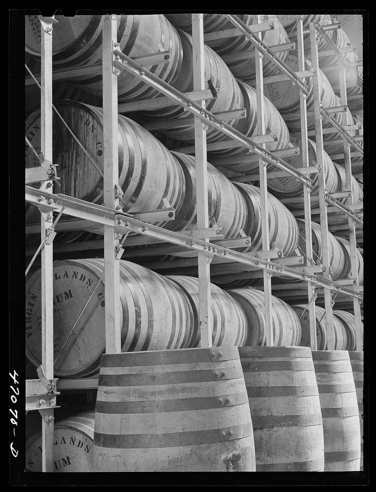 Christiansted, Saint Croix Island, Virgin Islands (vicinity). In the warehouse of the Virgin Islands Company's distillery.…