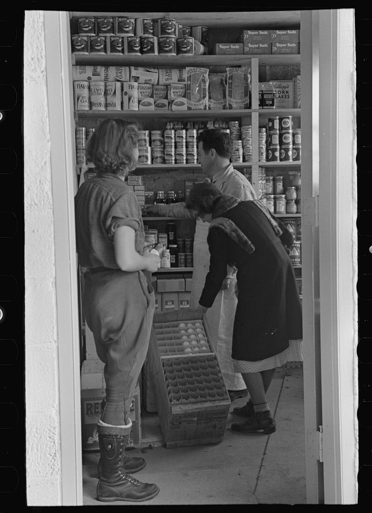 Scene in the first cooperative store in Jersey Homesteads run by Nathan Dubin, Hightstown, New Jersey by Russell Lee