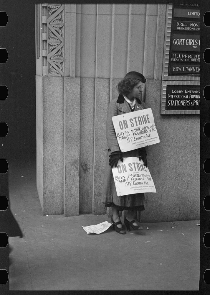 A picket on 7th Avenue, New York City by Russell Lee