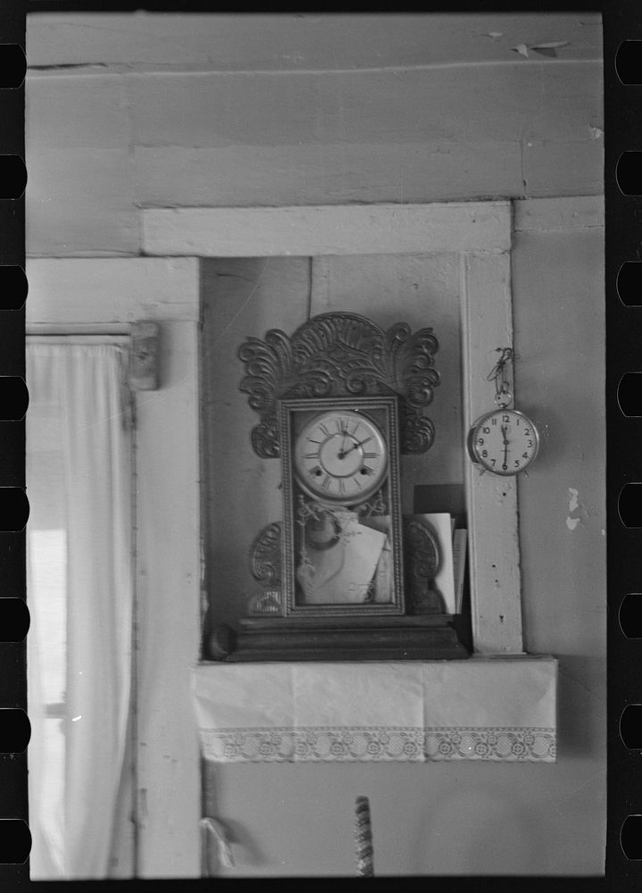 [Untitled photo, possibly related to: Clock in the home of John Landers, a farmer living near Marseilles, Illinois] by…