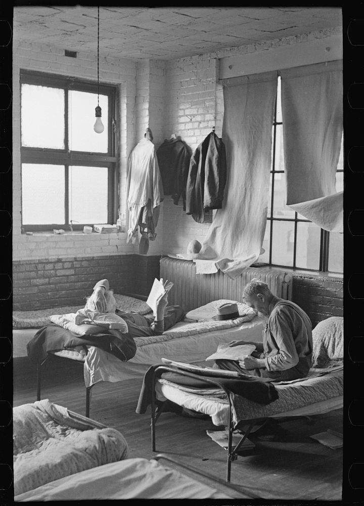 Corner of dormitory, homeless men's bureau, Sioux City, Iowa by Russell Lee