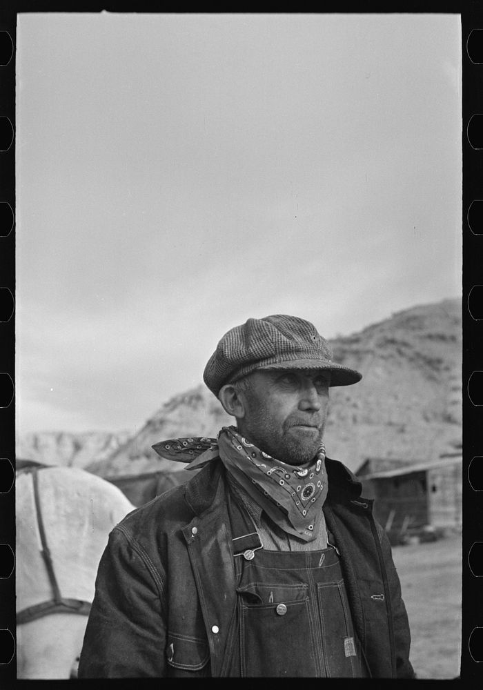[Untitled photo, possibly related to: Farmer in chaps, Sheridan County, Montana] by Russell Lee